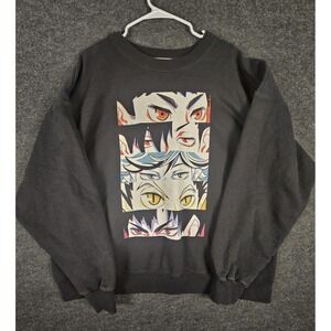 Vintage Hanes Anime Eyes Graphic Sweatshirt Mens XL Black Cotton Blend Crewneck